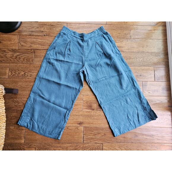 Athleta Pants - Athleta Women's 14 Playa Linen Borealis Turquoise Wide Leg Crop Pants Resortwear